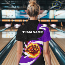 Load image into Gallery viewer, Personalized Purple Flame Demon Hand Bowling Shirt for Women Bowling Outfit Polo &amp; Quarter-Zip Bowling Jersey QZT867