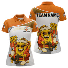 Load image into Gallery viewer, Custom Funny Orange Beer Polo Bowling Team Shirt for Women Quarter-Zip Bowling Jersey Outfit QZT820