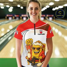 Load image into Gallery viewer, Custom Funny Red Beer Polo Bowling Team Shirt for Women Quarter-Zip Bowling Jersey Outfit QZT820
