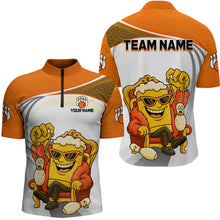 Load image into Gallery viewer, Custom Funny Orange Beer Polo Bowling Team Shirt for Men Quarter-Zip Bowling Jersey Outfit QZT820