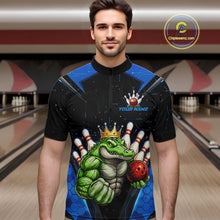 Load image into Gallery viewer, Custom Funny Blue Crocodile Bowling Shirt Alligator Bowling Jersey for Men Polo &amp; 1/4 Zip QZT823