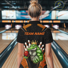Load image into Gallery viewer, Custom Funny Orange Crocodile Bowling Shirt Alligator Bowling Jersey for Women Polo &amp; 1/4 Zip QZT823