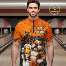 Load image into Gallery viewer, Orange Bull Dog &amp; Beer Bowling Shirt for Men Custom Bowling Team Jersey Bowling Outfit QZT998