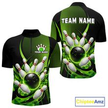 Load image into Gallery viewer, Bowling-themed shirt with customizable text on a white background