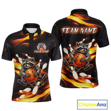 Load image into Gallery viewer, Custom Orange Funny Raccoon Bowling Shirt for Men Bowling Jersey Polo &amp; Quarter-Zip Bowling Outfit QZT969