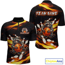 Load image into Gallery viewer, Custom Orange Funny Raccoon Bowling Shirt for Men Bowling Jersey Polo &amp; Quarter-Zip Bowling Outfit QZT969