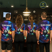 Load image into Gallery viewer, Four people wearing matching sports jerseys with colorful ball designs and 'Team Name' text in a casual setting.
