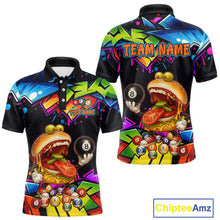 Load image into Gallery viewer, Colorful polo shirts with unique designs and 'Chiptee Amz' branding.