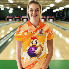 Load image into Gallery viewer, Custom Orange Funny Chicken Bowling Shirt for Women Bowling Team Jersey Polo &amp; 1/4-Zip QZT1009