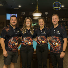 Load image into Gallery viewer, Four people wearing matching polo shirts with a pool ball design in a bar setting.