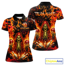 Load image into Gallery viewer, Custom Flame Skeleton Bowling Shirt for Women Bowling Jersey Polo &amp; 1/4-Zip Bowling Outfit QZT1011