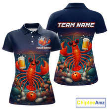 Load image into Gallery viewer, Navy blue polo shirt with a lobster design and 'Team Name' text on a white background