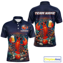 Load image into Gallery viewer, Navy blue polo shirt with lobster design on front and back, featuring 'Chiptee Amz' branding.