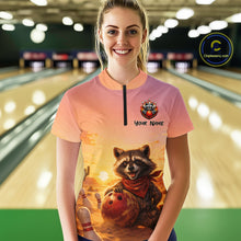 Load image into Gallery viewer, Custom Sunset Raccoon Bowling Team Shirt for Women Bowling Jesey Polo &amp; Quarter-Zip QZT977
