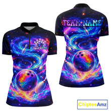 Load image into Gallery viewer, Colorful bowling-themed shirts with space design and 'Chiptee Amz' branding.