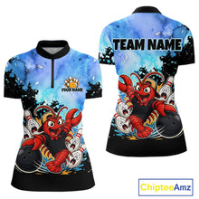 Load image into Gallery viewer, Custom Funny Crawfish Bowling Team Jersey for Women Bowling Shirt Polo &amp; 1/4 Zip QZT1015