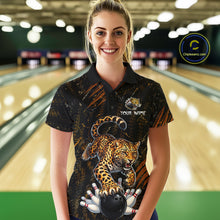 Load image into Gallery viewer, Custom Leopard Bowling Shirt for Women Bowling Team Jersey Polo &amp; Quarter-Zip Bowling Performance QZT983