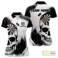 Load image into Gallery viewer, Personalized Skull Dart Shirts for Women Custom Black &amp; White Dart Jersey Polo &amp; Quarter-Zip Dartboard Shirt DHT24
