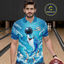 Load image into Gallery viewer, Custom Funny Dolphin Bowling Polo Shirt Blue Ocean Theme Team Jersey Bowling Outfit for Men QZT857