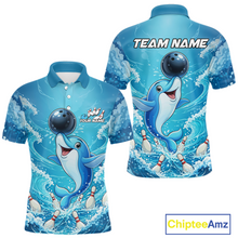 Load image into Gallery viewer, Custom Funny Dolphin Bowling Polo Shirt Blue Ocean Theme Team Jersey Bowling Outfit for Men QZT857