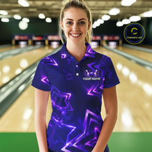 Load image into Gallery viewer, Custom Neon Purple Star Bowling Shirt for Women Bowling Jersey Polo &amp; Quarter-Zip QZT1025