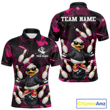 Load image into Gallery viewer, Custom Pink Funny Duck Bowling Shirt for Men Bowling Jersey Polo &amp; 1/4 Zip Bowling Outfit QZT943