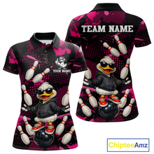 Load image into Gallery viewer, Custom Pink Funny Duck Bowling Shirt for Women Bowling Jersey Polo &amp; 1/4 Zip Bowling Outfit QZT943
