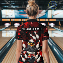 Load image into Gallery viewer, Custom Red Funny Duck Bowling Shirt for Women Bowling Jersey Polo &amp; 1/4 Zip Bowling Outfit QZT943