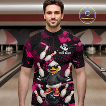 Load image into Gallery viewer, Custom Pink Funny Duck Bowling Shirt for Men Bowling Jersey Polo &amp; 1/4 Zip Bowling Outfit QZT943