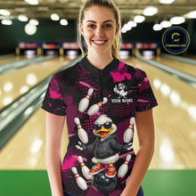 Load image into Gallery viewer, Custom Pink Funny Duck Bowling Shirt for Women Bowling Jersey Polo &amp; 1/4 Zip Bowling Outfit QZT943