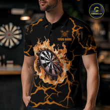 Load image into Gallery viewer, Custom Orange Flame Dart Shirt for Men Dart Jersey for Team Dart Gift Polo &amp; 1/4 Zip DHT7