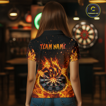 Load image into Gallery viewer, Custom Orange Flame Demon Hand Dart Shirt for Team Dart Jersey for Women Polo &amp; 1/4 Zip DHT13