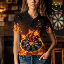 Load image into Gallery viewer, Custom Orange Flame Demon Hand Dart Shirt for Team Dart Jersey for Women Polo &amp; 1/4 Zip DHT13