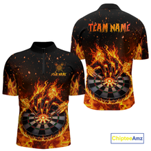 Load image into Gallery viewer, Custom Orange Flame Demon Hand Dart Shirt for Team Dart Jersey for Men Polo &amp; 1/4 Zip DHT13