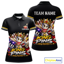 Load image into Gallery viewer, Custom King Pins Bowling Shirt for Women Bowling Team Jersey Polo &amp; Quarter-Zip Shirt Bowling Tournament QZT950
