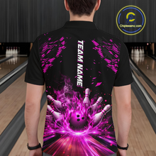 Load image into Gallery viewer, Custom Pink Flame Bowling Team Shirt for Men Polo &amp; 1/4-Zip Bowling Jersey Bowling League Uniform QZT866
