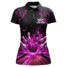 Load image into Gallery viewer, Custom Pink Flame Bowling Team Shirt for Women Polo &amp; 1/4-Zip Bowling Jersey Bowling League Uniform QZT866