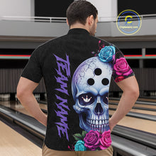 Load image into Gallery viewer, Person wearing a black jersey with a colorful skull design and 'Team Name' text at a bowling alley.