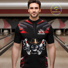 Load image into Gallery viewer, Custom Black &amp; Red Funny Cowboy Bowling Shirt for Men Polo &amp; 1/4-Zip Bowling League QZT840
