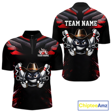 Load image into Gallery viewer, Custom Black &amp; Red Funny Cowboy Bowling Shirt for Men Polo &amp; 1/4-Zip Bowling League QZT840