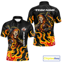 Load image into Gallery viewer, Custom Orange Flame Skull Bowling Shirt for Men Bowling Jersey League Bowling Gifts QZT842