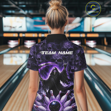 Load image into Gallery viewer, Custom Grim Reaper Bowling Shirt for Women Skull Pattern Bowling Jersey Polo &amp;1/4 Zip QZT978