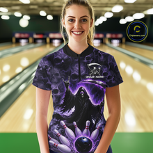 Load image into Gallery viewer, Custom Grim Reaper Bowling Shirt for Women Skull Pattern Bowling Jersey Polo &amp;1/4 Zip QZT978