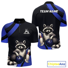 Load image into Gallery viewer, Custom Blue Ugly Raccoon Bowling Shirt for Men Bowling League Polo &amp; Quarter-Zip Gift QZT853