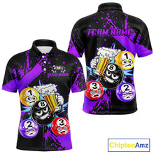 Load image into Gallery viewer, Custom Purple Funny 8 Ball Pool Billiard Team Shirts for Men Billiard League Jersey Polo &amp;1/4 Zip BHT2