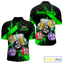 Load image into Gallery viewer, Custom Green Funny 8 Ball Pool Billiard Team Shirts for Men Billiard League Jersey Polo &amp;1/4 Zip BHT2
