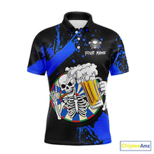 Load image into Gallery viewer, Custom Blue Skeleton Dart Jersey for Team Polo &amp; 1/4 Zip Beer Dartboard Shirts Dart Jerseys Gift for Men DHT3