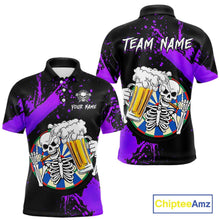Load image into Gallery viewer, Custom Purple Skeleton Dart Jersey for Team Polo &amp; 1/4 Zip Beer Dartboard Shirts Dart Jerseys Gift for Men DHT3