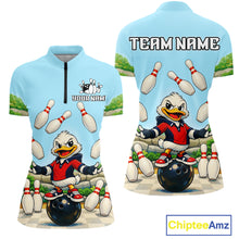Load image into Gallery viewer, Personalized Funny Duck Bowling Team Shirt for Women Bowling Jersey Performance Polo &amp; 1/4-Zip QZT45