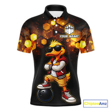 Load image into Gallery viewer, Custom Black &amp; Gold Funny Duck Bowling Shirt for Men Bowling Jersey League for Couples QZT872